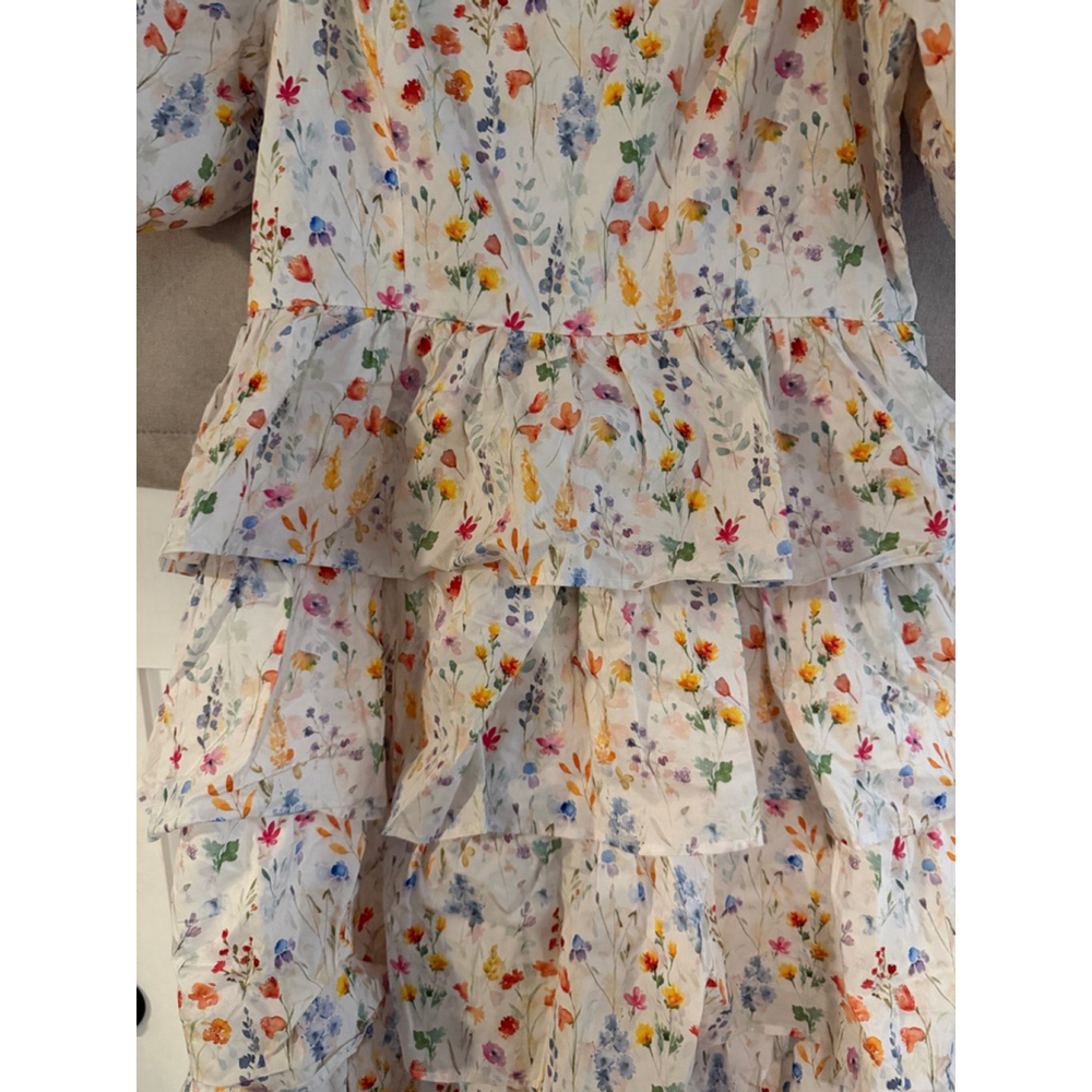 Lovelo Floral Ruffle Mini Dress - Creamy Botanical Print - Puffy Sleeves - NWT - - Picture 4 of 8
